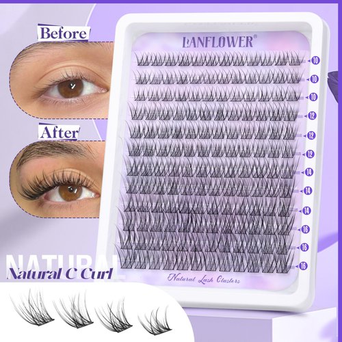 Natural Lash Clusters Kit Wispy Lash Extension Kit Waterproof Lash Clusters C Curl Cluster Eyelash Extensions Kit 144pcs Individual Lashes 10-16mm Eyelash Extension Kit by Lanflower
