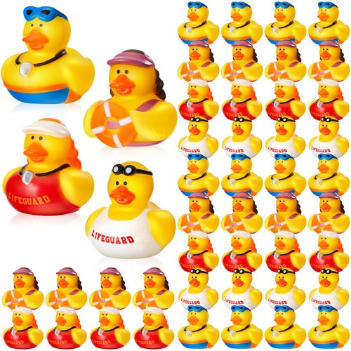 DEEKIN 24 Pcs Lifeguard Rubber Ducks 2 Inch Lifeguard Ducks Bath Rubber Ducks Floating Duck for Cruise Ships Hide Baby Shower Birthday Party Favors Beach Pool Gift