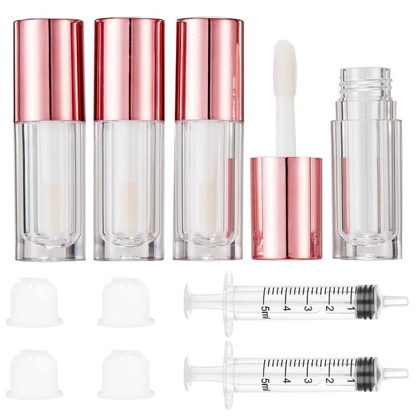 Qeuly 6ml Empty Lip Gloss Tubes, Clear Mini Lip Gloss Tubes, Lip Balm Tubes Containers with Lip Gloss Applicator Wands for Women Girls DIY Makeup Lipgloss Making Kit (D25xH86mm) (Rose Gold)
