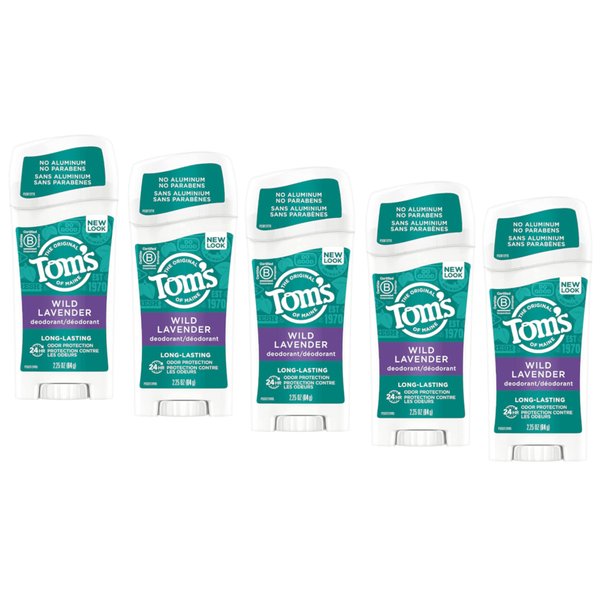 Tom's of Maine Natural Long-Lasting Deodorant Stick Lavender 2.25 Oz (Pack of 5)