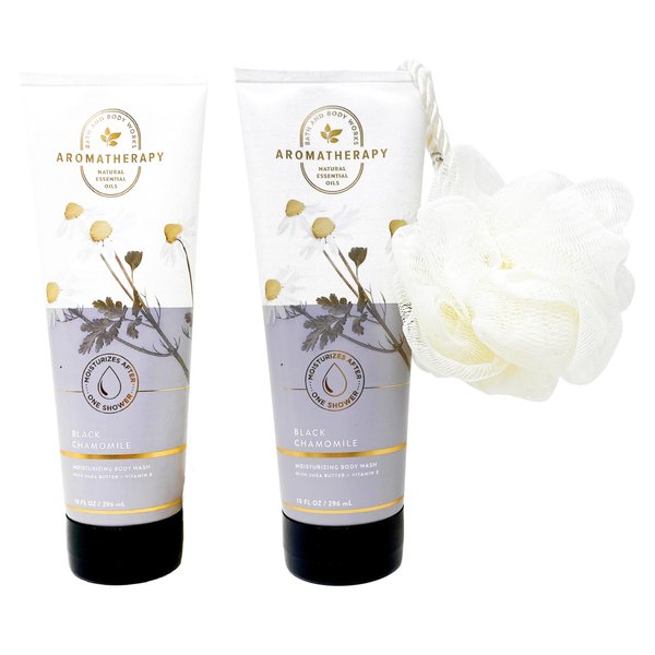 Bath & Body Works Aromatherapy Black Chamomile - 2 Pack Of Body Wash With Shower Sponge