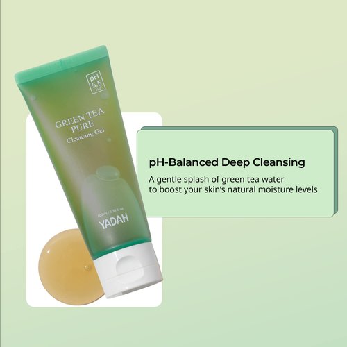 YADAH Green Tea Pure Cleansing Gel, 3.4 Fl Oz - pH Balanced Foaming Gel Cleanser Formulated with Natural Ingredients for Double Cleanse with Vegan Formula for Smooth, Gentle Face Wash