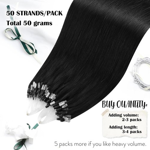 Moresoo Micro Link Hair Extensions Human Hair Black Micro Link Human Hair Extensions Jet Black Microbead Hair Extensions Real Human Hair Microlink Hair Extensions Human Hair Black 50G/50S 24In