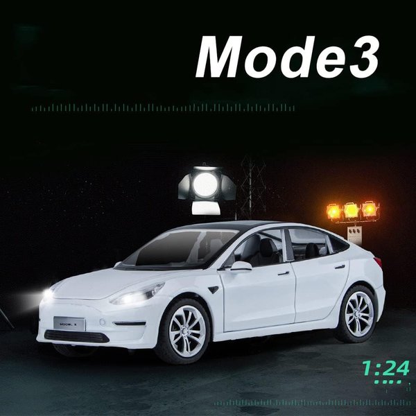 1:24 Scale Model 3 Alloy Car Model Diecast Toy Vehicles for Kids, Car Model Toy，Pull Back Alloy Car with Lights and Music,Gifts for Boys and Girls.(1:24 Model 3 -White)