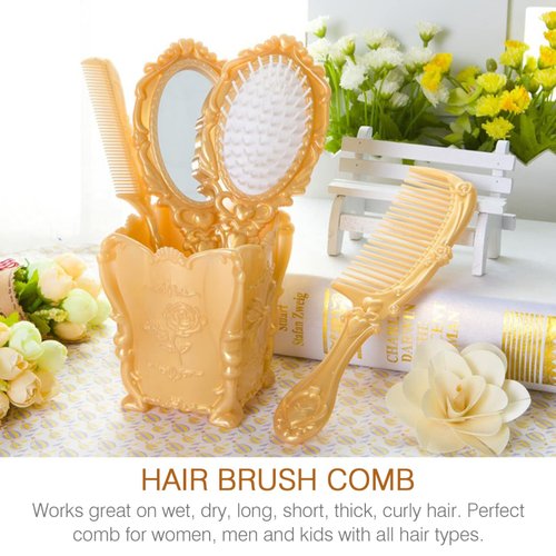 Luxshiny Women's Wallet Hair Brush Set with Holder, Wide Tooth Detangling Brush, Handheld Mirror, and Rat Tail Comb for Hair Care