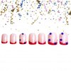 24Pcs 4th of July Press on Nails Short Square Fake Nails Independence Day Stick on Nails Red Glitter French Glue on Nails Glitter Star American Flag Design False Nails for Women DIY Acrylic Decoration