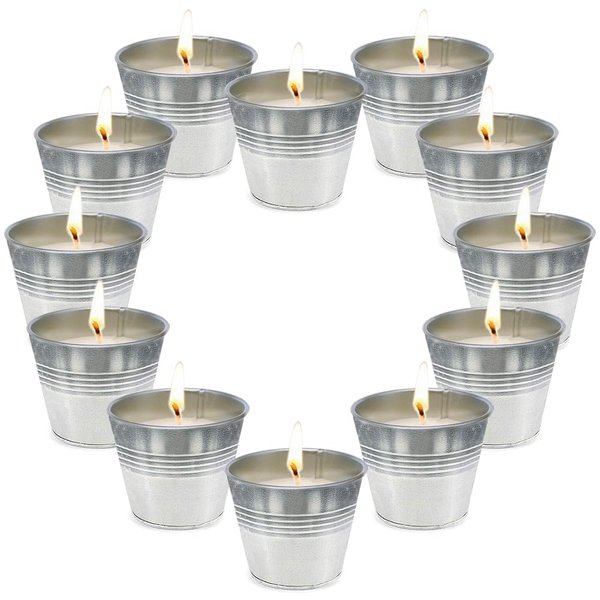 Small Citronella Candles Outdoor Bulk Natural Soy Wax Lemongrass Scented Bugs Away Candles in Bucket for Outside Patio in Summer, Set of 12