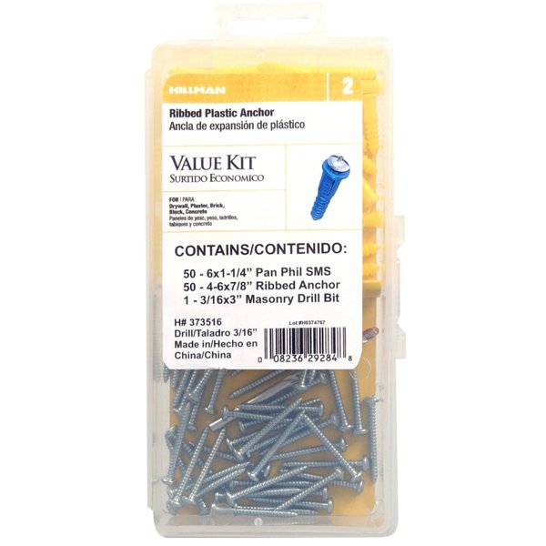 The Hillman Group 373516 Plastic Anchor Kit, 1 Count (Pack of 1), No Color