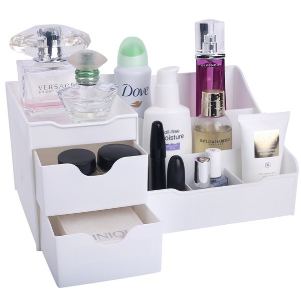 Mantello Bathroom Organizer Countertop- Make Up Organizers and Storage- Bathroom Counter Organizer and Skin Care Organizer, Makeup Organizer for Vanity- White