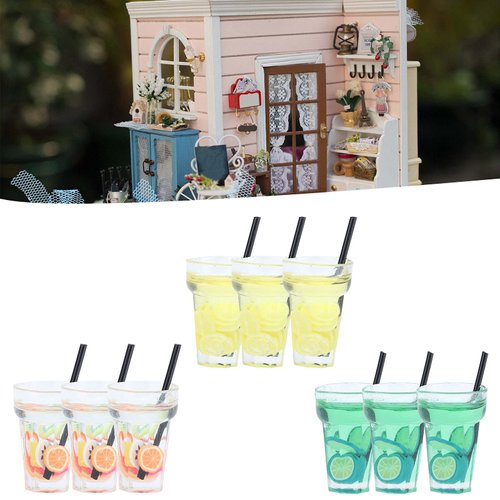 Tnfeeon Dollhouse Cups, Three Miniature Dollhouse Drink Cups for Children for Dollhouse Kitchen for Dollhouse Restaurant for Dollhouse Bar