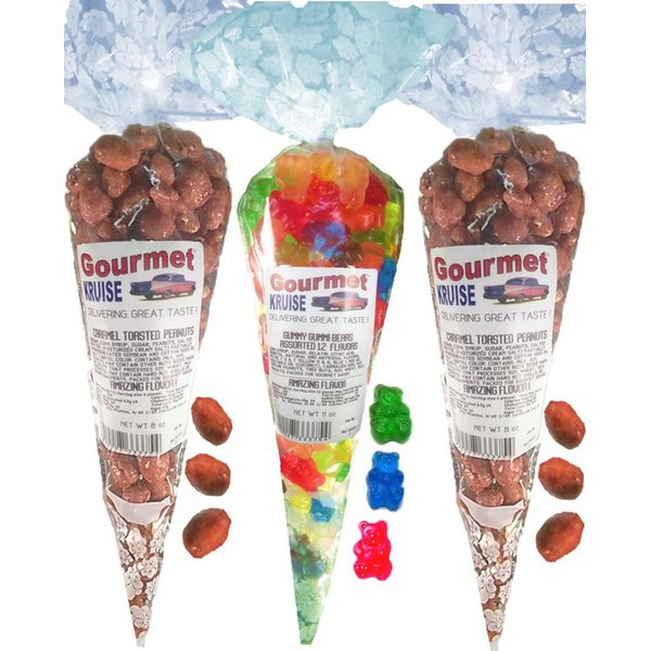 Peanuts (2) Caramel Toasted (1) Assorted 12 Flavor Gummi Gummy Bears (NET WT 27 OZ) Gourmet Kruise Signature Gift Bags