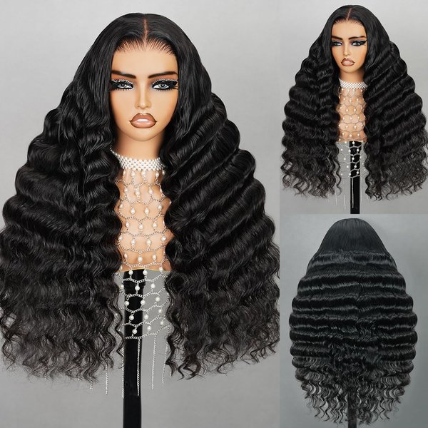 SUPERLOOK 6x5 Wear And Go Glueless Wigs Human Hair 220% Density Lace Front Wigs Human Hair Loose Deep Wave Wigs Pre Cut Lace 12a Real Pre Bleached New Body Wave Wig (20inch, 5X6 Loose Curly Wig)
