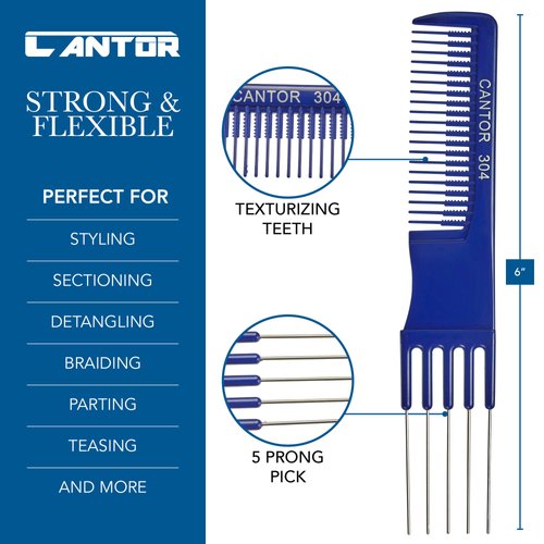 Lift Teasing Comb and Hair Pick – 5 Pack Stainless Still Lifts - Chemical and Heat Resistant Detangler Comb – Anti Static Comb For All Hair Types – By Cantor