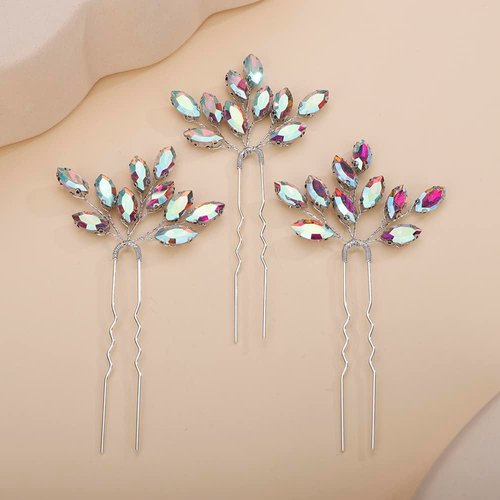 Rumtock 3pcs Vintage AB Crystal Hair Pins Set for Wedding Brides Women Girls Handmade Sparkle Hair Jewelry Piece (AB Color)