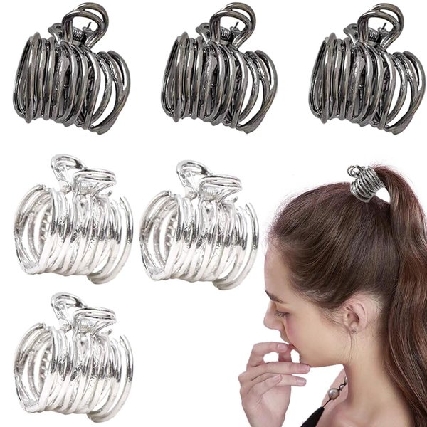 6 PCS 1.4Inch Small Hair Claw Clips for High Ponytail, Shark Hair Clips, Ponytail Buckle Hair Clip Nonslip Metal High Ponytail Claw Clip for Women Girls Thick Long Hair Fashion Accessories