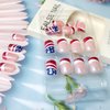 4th of July Press on Nails Independence Day Fake Nails Short Square False Nails Full Cover Red French Tip Stars Glue on Nails Glossy Stick on Nails for Women and Girls Nail Art Decoration 24Pcs