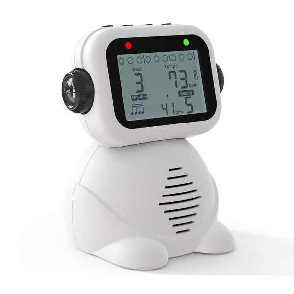 Ueteto Metronome, Digital Voice Metronome with Timer, Rechargeable Electronic Metronome with 8 Options of Tones, Robot Design with Volume Adjustment for Piano, Guitar, Drum