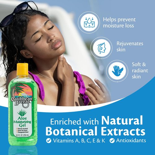Caribbean Breeze Aloe Moisturizing Gel, Citrus Mango Aloe Vera Gel for Skin, Pure Aloe Vera Gel 100% Vitamin Enriched with Green Tea & Pomegranate, 8.5 oz (250 ml)