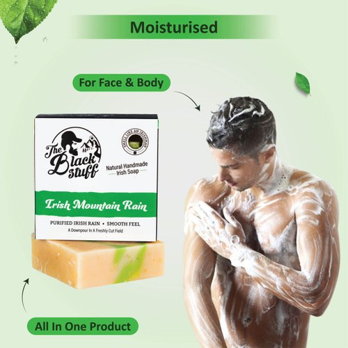 The Black Stuff All Natural Bar Soap for Men Handmade Cold Process Soaps with Organic Ingredients and Essential Oils - Mens Soap for Daily Use, Irish Mountain Rain Body Soap