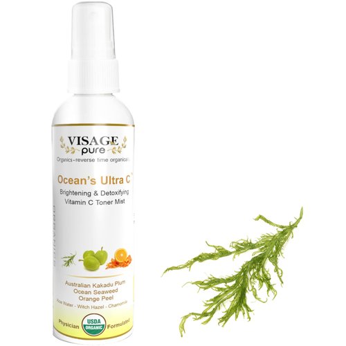 Visage Pure Ocean's Ultra C - Brightening and Detoxifying Anti-Aging Face Toner - Tightens and Clarifies The Skin and Minimizes Its Pores - USDA Organic - Physician Formulated - Research Supported