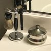 Deluxe Stainless Steel Shaving Brush Stand Holder for Razor & Brush Weighted Base Black Handle