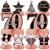 10 Pieces Rose Gold 70th Birthday Decoration,70th Birthday Centerpieces for Tables， Happy 70th Honeycomb Table Topper for Women,70th Birthday Table Sign Decor