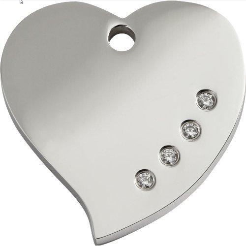 Stainless Steel with Swarovski Zirconia Heart Pet Id Tag - Medium