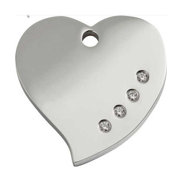Stainless Steel with Swarovski Zirconia Heart Pet Id Tag - Medium