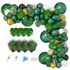 Amandir 152Pcs Jungle Safari Balloon Garland Arch Kit, Gold Dark Green Animal Balloons Artificial Tropical Palm Leaves Safari Baby Shower Decorations Boys Girl Wild One Birthday Party Supplies