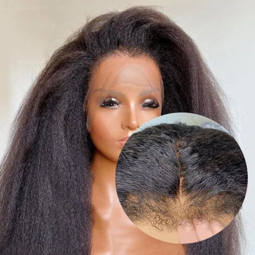 HD Lace Front Wigs Human Hair Pre Plucked 200 Density Bleached Knots for Black Women,Kinky Straight Human Hair Wig with 4C Curly Edge Baby Hair(12", 13x4 HD Lace Frontal Wig)