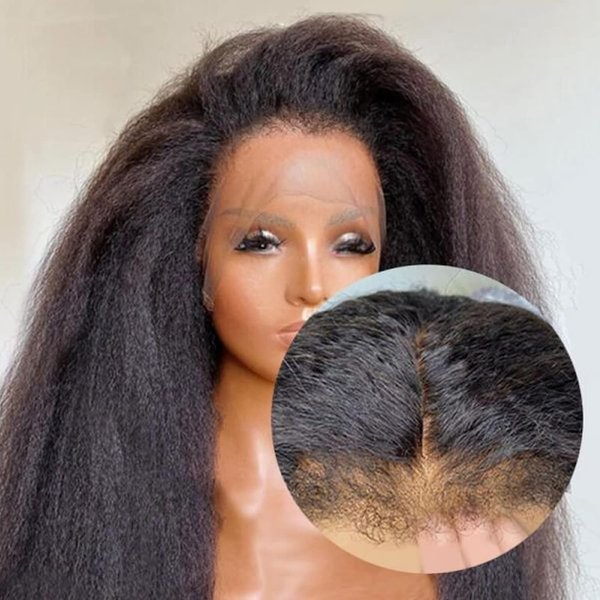HD Lace Front Wigs Human Hair Pre Plucked 200 Density Bleached Knots for Black Women,Kinky Straight Human Hair Wig with 4C Curly Edge Baby Hair(12", 13x4 HD Lace Frontal Wig)