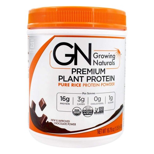 Growing Naturals Organic Premium Rice Protein Powder, Chocolate Power, Non-GMO, Vegan, 16.8 Ounce