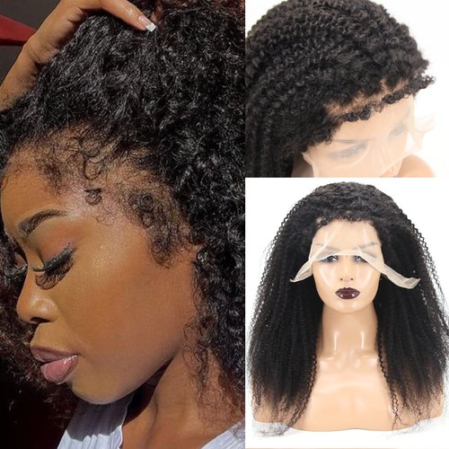 zigzag hair Afro Kinky Curly 13x6 Lace Front Wigs Human Hair for Black Women Kinky Edges Hairline 250% Density Deep Part 4B 4C Natural Hair Wig with Curly Baby Hair (Afro Curly, 18 Inch)