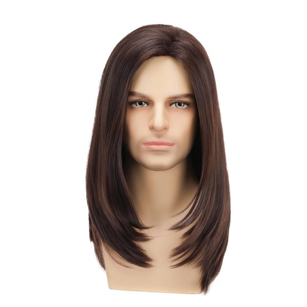 Daiaces Long Brown Wig for Mens,Straight Hair Synthetic Heat Resistant Men Wigs for Daily Party Costume Halloween