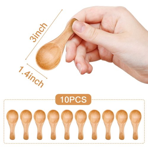 HANSGO Small Wooden Spoon, 10PCS 3 inches Ice Cream Salt Spoon Honey Coffee Tea Sugar Salt Jam Mustard, Light Brown