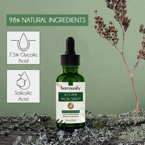 HARMONIFY Pure Vitamin C Facial Serum with Salicylic Acid and Glycolic Acid, Anti-Wrinkle, Anti-Acne and Anti-Blackhead, Dark Spot Correcting, 7,5% AHA, Sebum Balance, ¾ oz