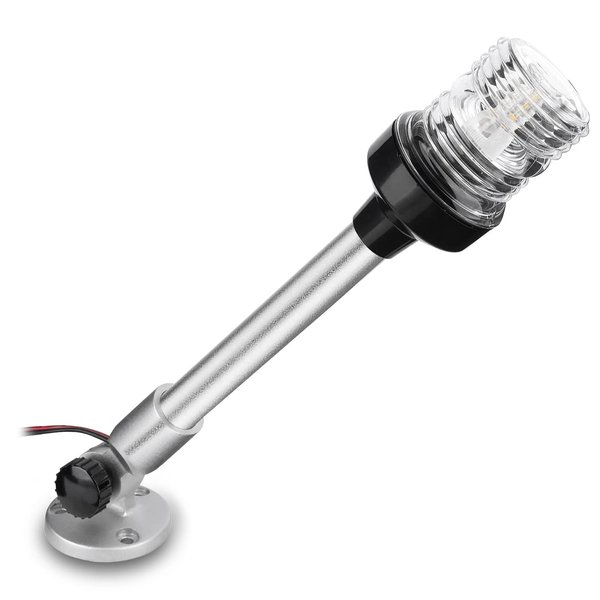 LYCAEA 12 inch 3 Nautical Mile Navigation Anchor Lights All Round 360° White LED With Aluminum Base and Tube, Extra LED Bulb Included, 12-24V
