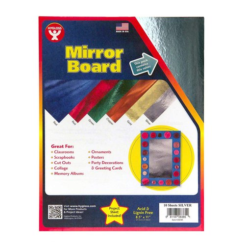Hygloss Silver Mirror Sheets-Reflective Shiny Poster Board, 8.5" x 11", 10 Pack