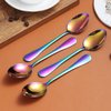 Rainbow Dinner Spoon of 4, Berglander 7.5" Stainless Steel Titanium Plating Shiny Mutil-Color Soup Spoons Silverware, Colorful Soup Spoon Table Spoon Set Sturdy Easy To Clean, Dishwasher Safe