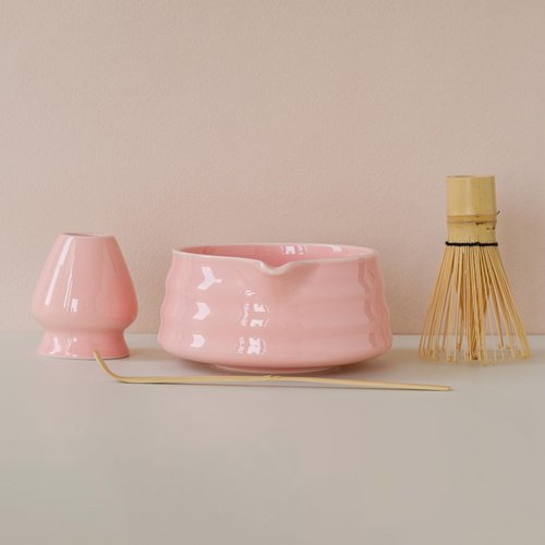 LezayXtra Pink Matcha Kit - Large Capacity Glossy Ceramic Matcha Bowl and Whisk Set, Easy to Whisk & Clean, 19oz