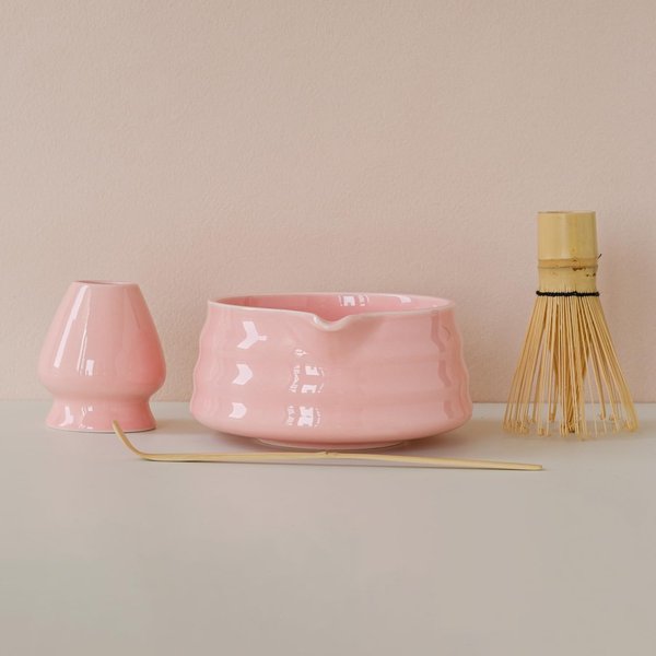 LezayXtra Pink Matcha Kit - Large Capacity Glossy Ceramic Matcha Bowl and Whisk Set, Easy to Whisk & Clean, 19oz