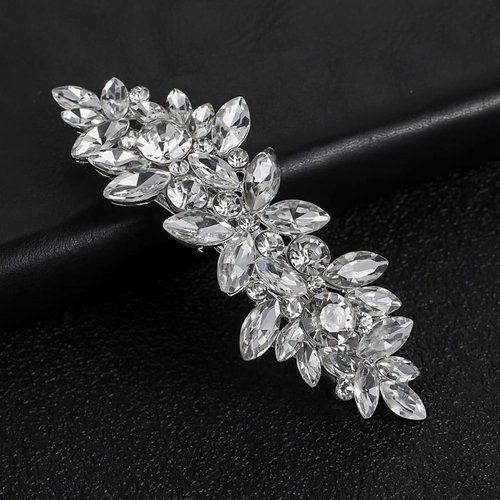 Rhinestones Bridal Hair Clips Crystal Glass Barrette French Wedding Hairpins Hair Accessories for Bride Bridesmaids Flower Girls - Silver