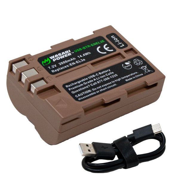 Wasabi Power USB Battery for Nikon EN-EL3e with USB-C Fast Charging