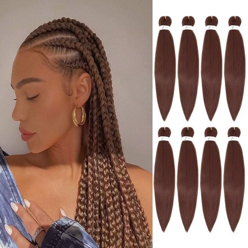 Aliabsion Pre-stretched Braiding Hair Brown 26 inch - 8 Packs Pre Stretched Brown Braiding Hair for Twists Crochet Braids Synthetic Colored 30 Hair Extensions for Braiding (Color 30, 8packs)