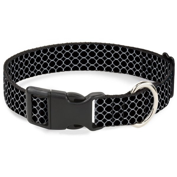 Buckle-Down Plastic Clip Collar - Fishnet Stocking Black/White - 1" Wide - Fits 9-15" Neck - Small