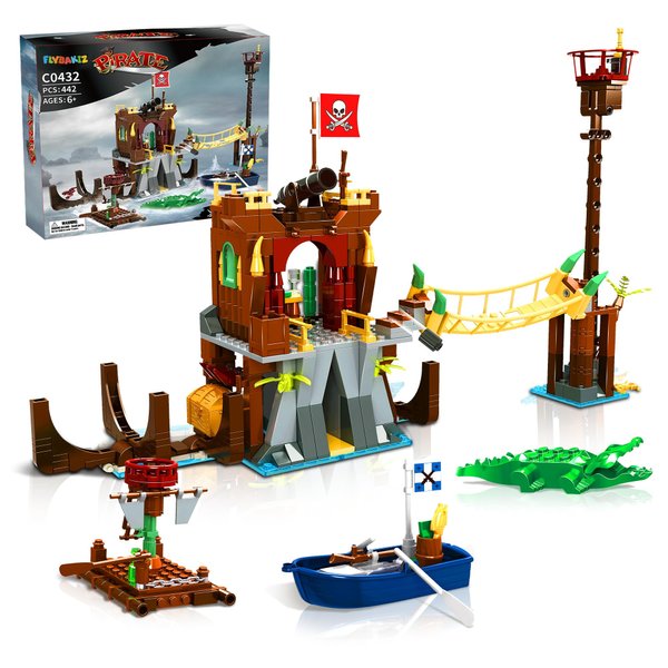 flybakiz Adventure Pirate Building Block Set - 442PCS Pirate Ship Building Toy Halloween Birthday Gifts for Boys Girls Age 6-12 Who Loves Adventure