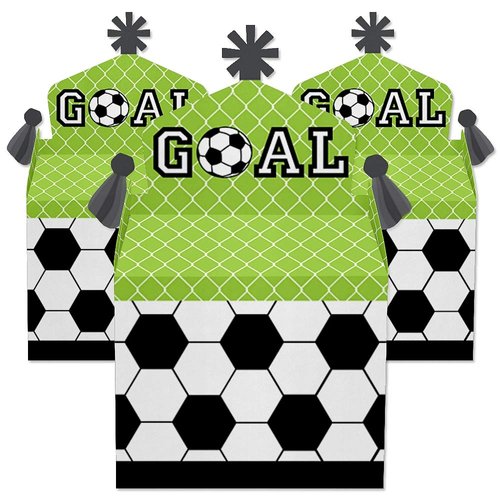 Big Dot of Happiness Goaaal - Soccer - Treat Box Party Favors - Baby Shower or Birthday Party Goodie Gable Boxes - Set of 12