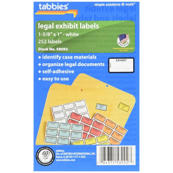 Tabbies Legal Exhibit Label SRTAB58092 252 Labels