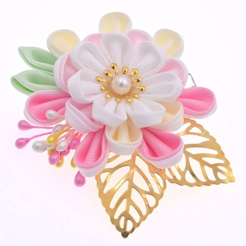MIAO WU Japanese Hair Clip Cherry Blossom Japanese HairPin Kimono Hanfu Flower Hair pin Band Clip Japanese Hair Accessories for Women Girl (Light Pink)