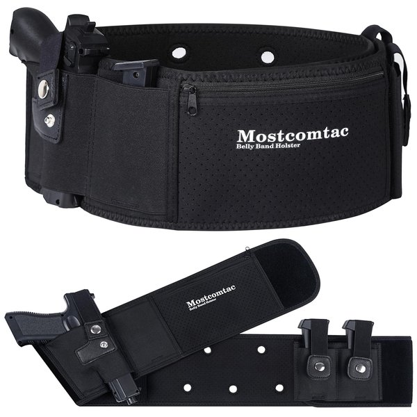 MOSTCOMTAC Belly Band Holster, Gun Holster for Concealed Carry, Breathable Concealed Carry Holster for Men and Women Fits Glock 19 17 42 43 43X, Ruger Lcp 380, Taurus for Most Pistols and Revolvers